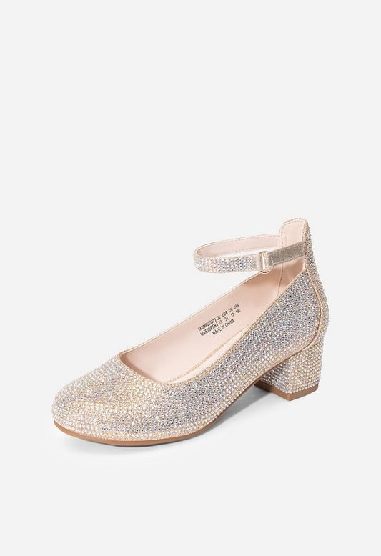 Girls Glitter Block Heel Pump